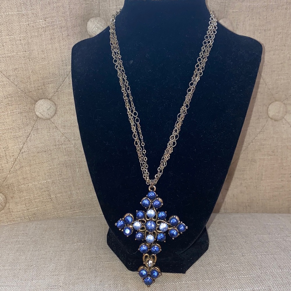 Stylish Blue & Gold Cross Necklace|‎ Women’s Jewelry